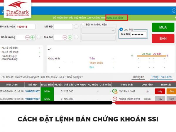 Cách đặt lệnh bán chứng khoán SSI