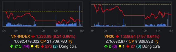 VN-Index chốt phiên 9/8 giảm hơn 8 điểm. Ảnh: VNDirect